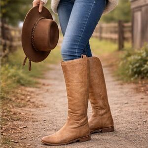 Frye Paige Tall Leather Riding Boots Taupe Gray Tone Women’s 6.5B Style#3477534